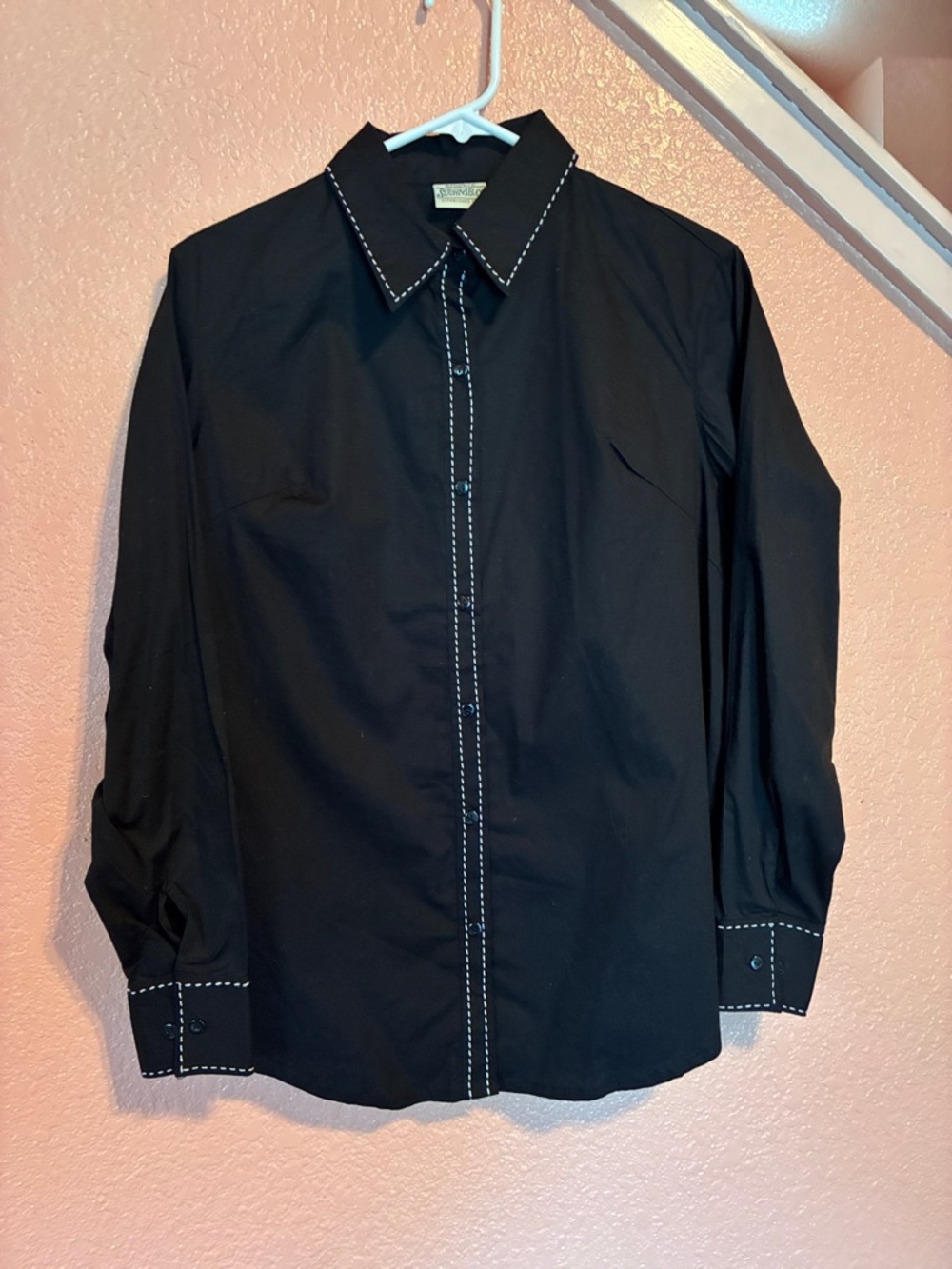 St. John's Bay Black Button-Down Shirt with White Contrast Stitching